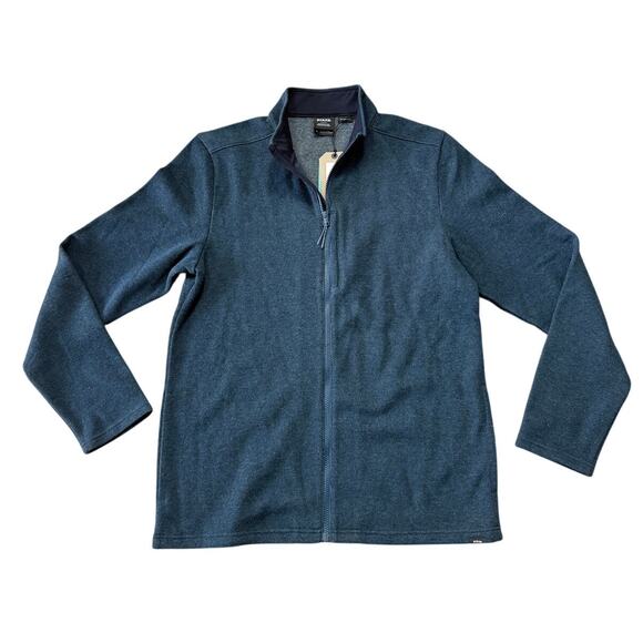 NWT prAna Mens Route Trucker Full Zip Sweater Jacket Blue Recycled Wool LARGE